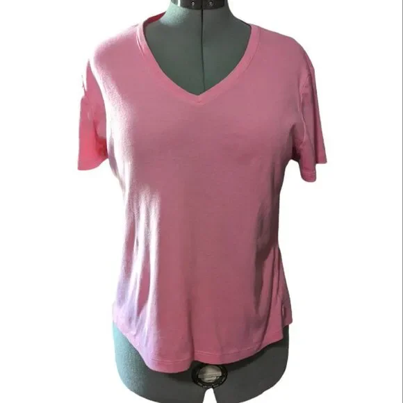 Liz Claiborne Pink & Brown V-Neck Pima Cotton T-shirt Set, Large - Picture 2 of 12
